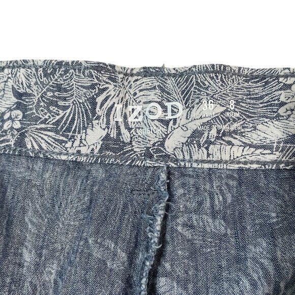 Izod Mens Chambray Classic Fit Shorts 36 Waist 8 Inseam Tropical Leaf Design - Picture 3 of 5